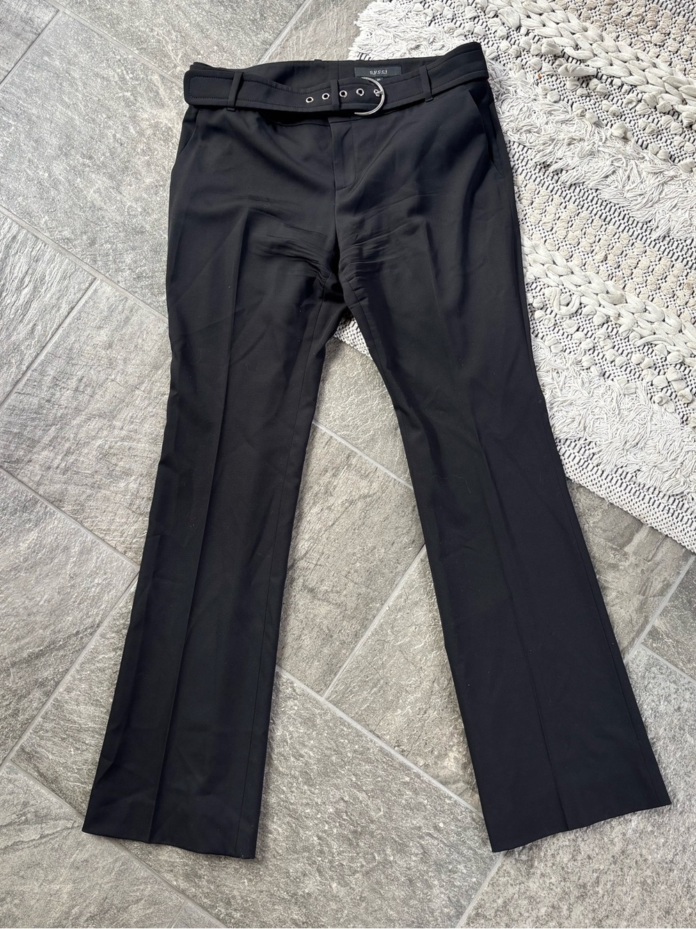 Gucci Black Trousers with Silver Ring Buckle